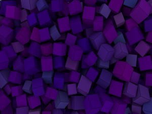 Postal: Varios cubos en distintas tonalidades de color púrpura