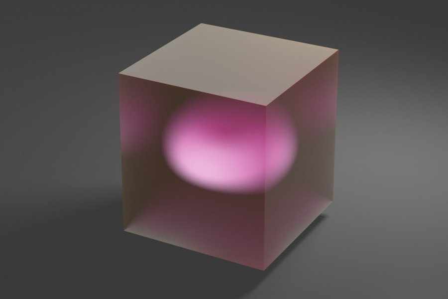 Cubo con una esfera de color rosa en su interior