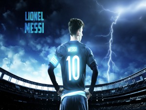 Lionel Messi mostrando el 10 de Argentina