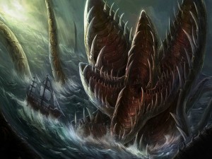 Monstruo marino atacando un barco