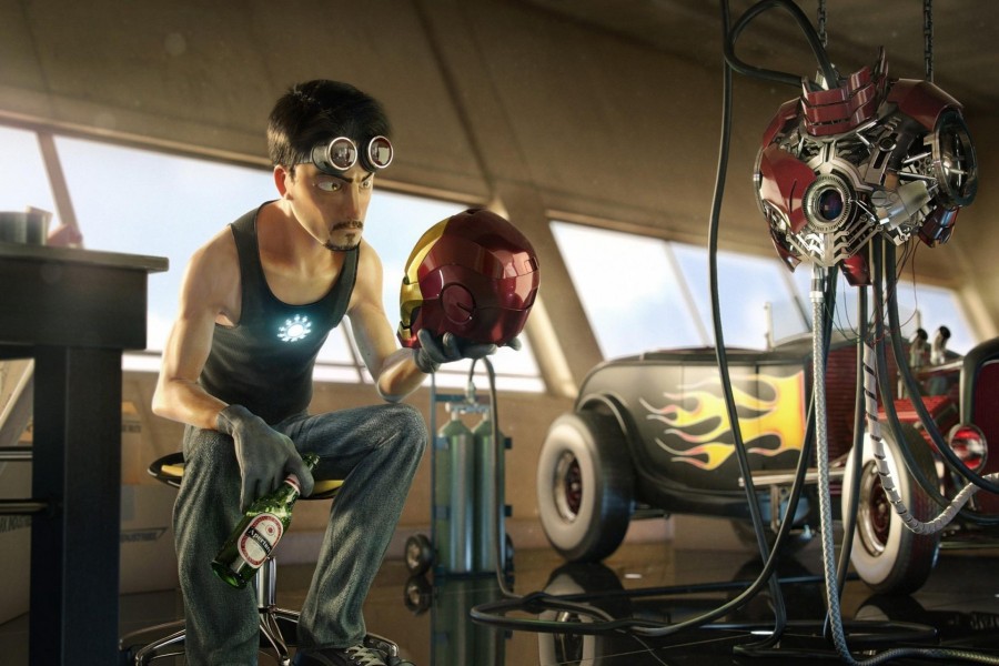 Tony Stark trabajando en su traje de Iron Man