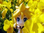 Personaje de anime entre flores amarillas