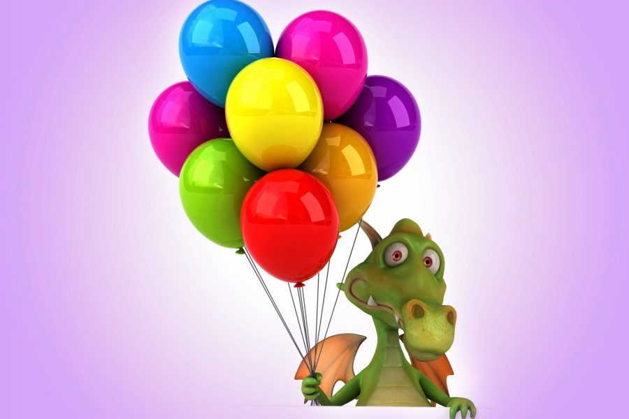 Dragón con coloridos globos