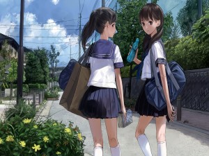 Dos niñas van a la escuela
